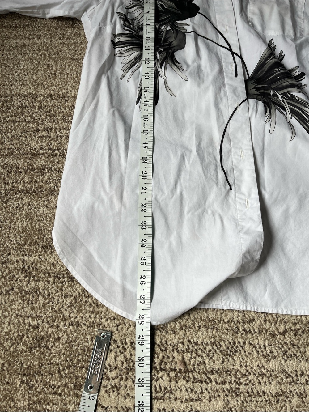 Talbots White Button-Down Shirt with Black Floral Print, medium, cotton - Picture 10 of 11